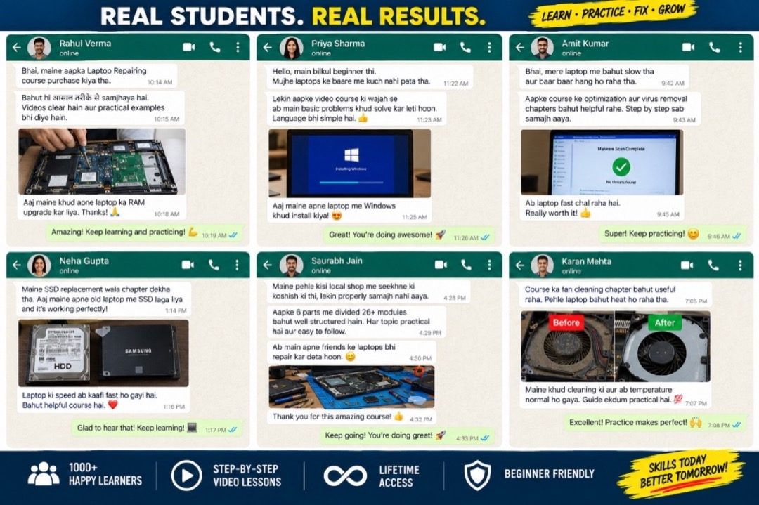 Real Students Real Results - WhatsApp student reviews and successful repair projects